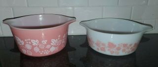 2 Gooseberry Pyrex Pink Casserole Dish Bowls 1 Qt.  & 1 1/2 Pt.  No Lids