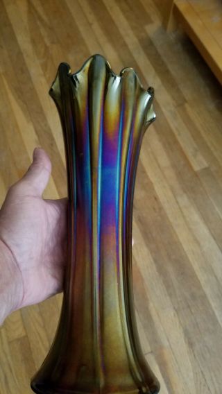 Carnival Glass Northwood Electric Amethyst Thin Rib Vase Midsize & Massive