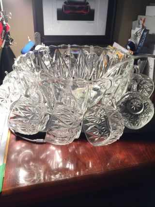 Vintage Anchor Hocking Crown Point Punch Bowl Set Service For 12