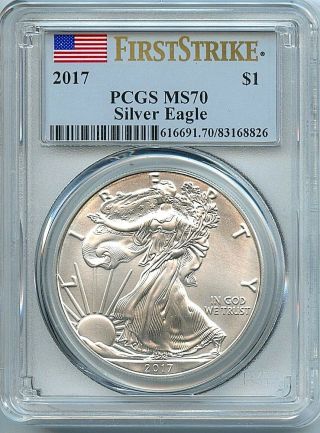 2017 Silver Eagle Dollar Pcgs Ms70 Coin First Strike Flag Label Ase