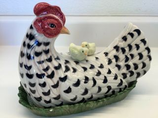 Vintage Fitz And Floyd Rooster / Chicken With Chicks Covered Butter Dish