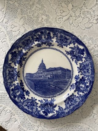 Antique Flow Blue 10” Collector’s Plate Wm Adams U.  S.  Capitol