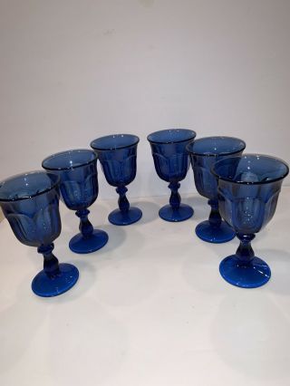 6 Vintage Imperial " Old Williamsburg " Deep Ultra Blue 6 1/2 " Water Goblets
