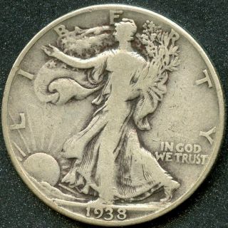 1938 - D (vg) 50c Silver Walking Liberty Half Dollar