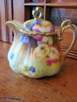Vintage Nippon Cream Pitcher Hand Painted Rose Flowers Beaded Gold Gilt
