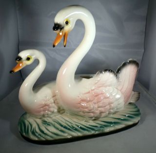 Maddux California Pottery Double Swan Lamp 10.  5 " Tall Not Vintage