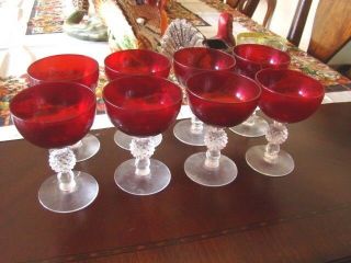 Six Set Of 6 Morgantown Crystal Golf Ball Ruby Red Wine Elagant Glasses