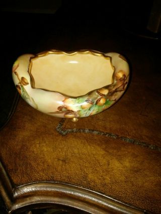 Vintage Porcelain Classic Bavaria Hand Painted Acorn Footed Dish Bowl Germany