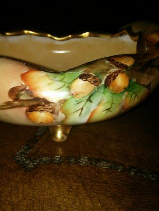 Vintage Porcelain Classic Bavaria Hand Painted Acorn Footed Dish Bowl Germany 2