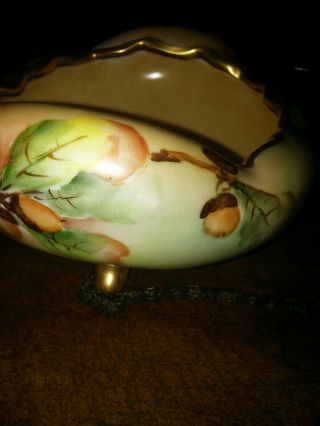 Vintage Porcelain Classic Bavaria Hand Painted Acorn Footed Dish Bowl Germany 3