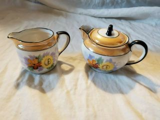 Noritake " M " Hand Painted Luster Small Tea Pot & Creamer