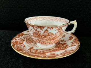 Royal Crown Derby Red Aves A 74 Footed Cup And Saucer