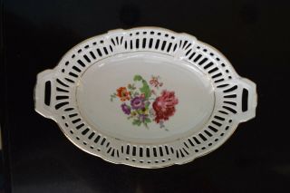 Vintage Fine Bone China Bowl,  Slotted Rom,  Floral,  Germany Us Zone