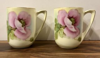 2 Antique R & S Tillowitz Silesia Rose Floral Chocolate Demitasse Cups