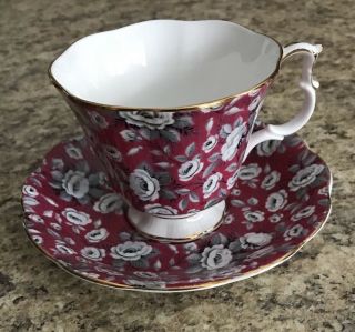 Royal Albert Red Teacup And Saucer With White Roses White Footed 4428