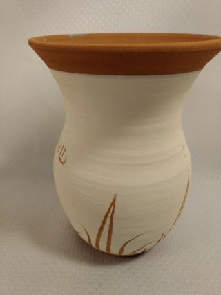 VINTAGE HAND CRAFTED PAINTED INCISED TERRA COTTA CLAY POTTERY CERAMIC VASE 2