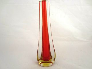 Galliano Ferro Red In Amber Sommerso Thin Teardrop Murano Art Glass Stem Vase