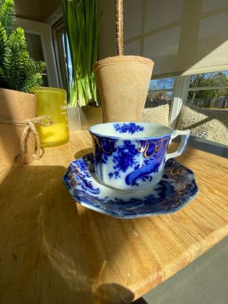 FLOW BLUE Argyle Cup and Saucer 2