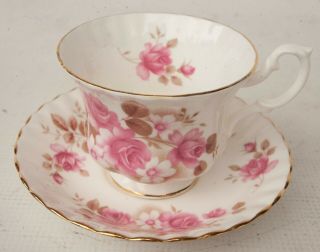 Royal Albert Pink " Wild Rose " Handpainted Cup And Saucer,  England C.  1930s
