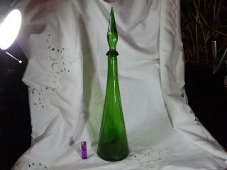 Very Large Green Faceted Genie Bottle Empoli Italian ? 23 1/2 " High