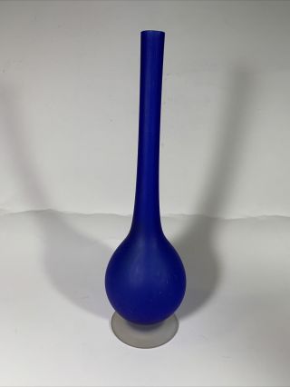 Rosenthal Netter Carlo Moretti Cobalt Blue Glass Satinato Bud Vase 10” H
