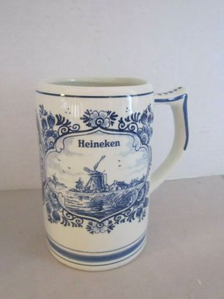 G.  K.  B.  Delft Blue HEINEKEN 5 1/4  Beer Stein Mug Cup Hand screened Windmill Boat 2