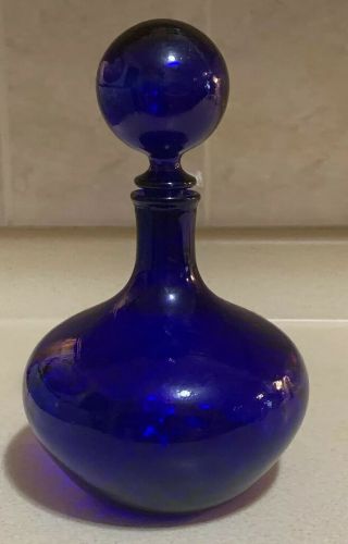 Empoli Cobalt Blue Genie Bottle Decanter Vase Diamond Optic 7.  5” With Stopper