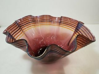 Signed Dan Bergsman Studio Art Glass Purple,  Hand - Blown,  Large Ruffled Bowl