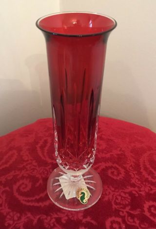 Waterford Lismore Crimson 8 " Stem Vase,  - Sticker - Gorgeous