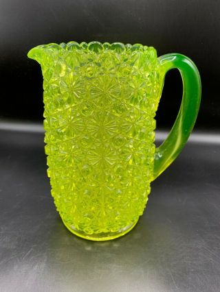 Heavy Vintage Yellow Vaseline Glass Water Pitcher - Daisy & Button
