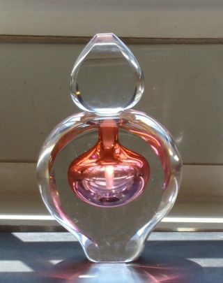 Crystal Glass Perfume Bottle Jar Heavy Art Piece Signed Robert Deeble Peach Pink