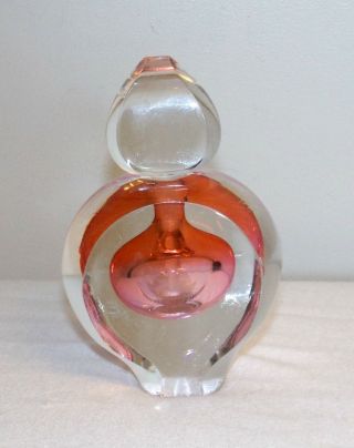 Crystal Glass Perfume bottle jar Heavy Art Piece Signed Robert Deeble peach pink 2