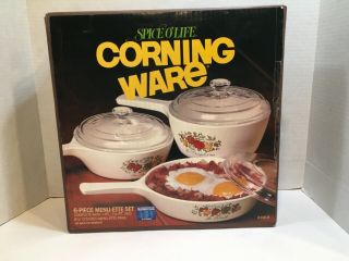 Corning Ware Spice Of Life P - 100 - 8 6 Piece Menu - Ette Set Vintage Nib Sauce Pans
