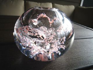 Htf Joe Zimmerman Art Glass Frit Flower & Bubble Ivy Bowl Paperweight Vase Pink