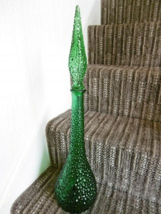 Vintage Italian Glass Empoli Genie Decanter Bottle Green 1960 