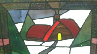 Vintage Hand Crafted Stained Glass Panel Snowy Cabin Farmhouse For Door Window 2