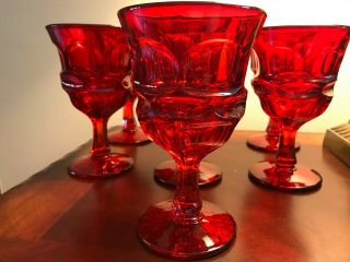 7 Fostoria Ruby Red Argus Water Goblet Stem American Pressed Glass 6 1/2 "