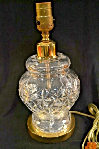 Vintage Waterford Crystal & Brass Base Table Lamp 10 " Diamond Cut No Shade Exc
