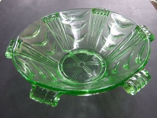 Vintage Art Deco Large Round Green Glass Bowl C.  1930 