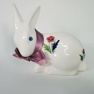 Vintage Elpa Alcobaca Ceramic Rabbit Bunny Glass Blue Eyes Hand Painted