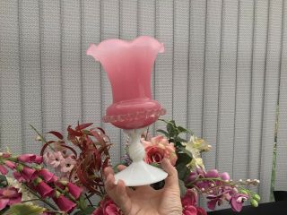 Large Old Vintage Murano Milk Art Glass Pink And White Twist Thrill Vase Urn