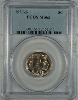 1937 - S 5c Indian Head Buffalo Nickel Coin Pcgs Ms65
