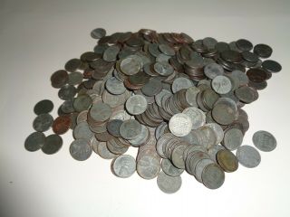 1943 - P - D - S Lincoln Wheat Steel Pennies Approximately 490 Circulated - Ww2