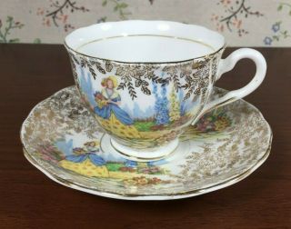 Colclough Crinoline Series Lady In The Garden Teacup & Saucer Set Tea Cup Vtg