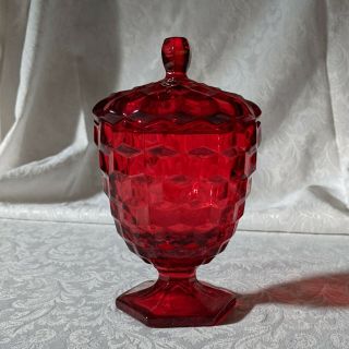 Fostoria American Hexagonal Footed Candy Dish With Lid Ruby Red 036