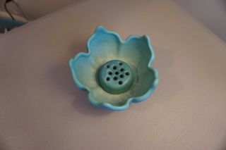 Vintage Van Briggle Pottery Scalloped Tulip Bowl With Frog Ming Turquoise