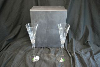 Set Of Two Waterford Lismore Diamond Crystal Toasting Flutes For Years A14