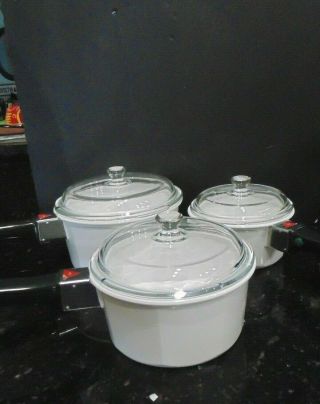 3 Pots - Princess House Nouveau Cookware 1,  1 1/2,  2 Quart Pot W/ Lids & Handle