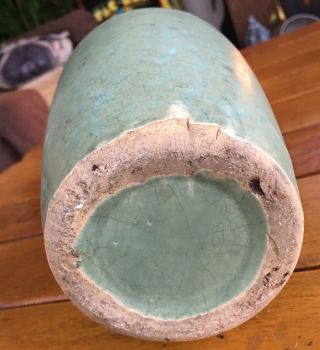 Brush.  Pottery Vase.  Green Blue Matte Glaze.  Art Veilum 3