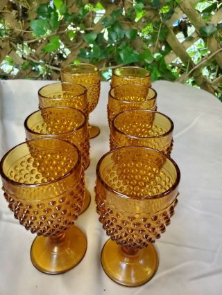 8 Le Smith Vintage Hobnail Footed Amber Drinking Glasses